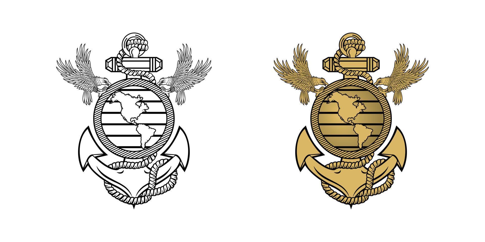 globe aigle du corps des marines des états unis et illustration de conception ega ancre vecteur