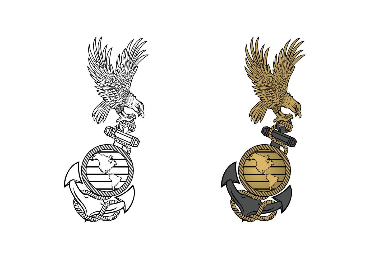 globe aigle du corps des marines des états unis et illustration de conception ega ancre vecteur
