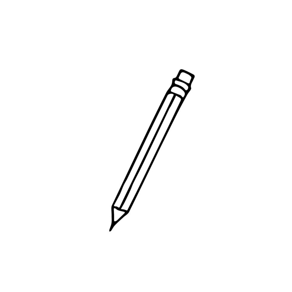 crayon avec gomme dessiné à la main dans un style minimalisme scandinave doodle. icône, autocollant, élément unique. école, enseignement, dessin, écriture, outil de papeterie vecteur