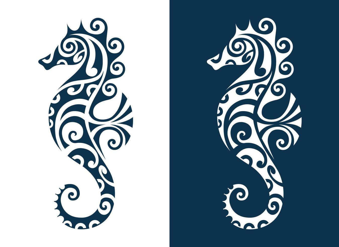 illustration vectorielle de cheval de mer tatouage de style maori. hippocampe graphique stylisé. bleu sur fond blanc. vecteur