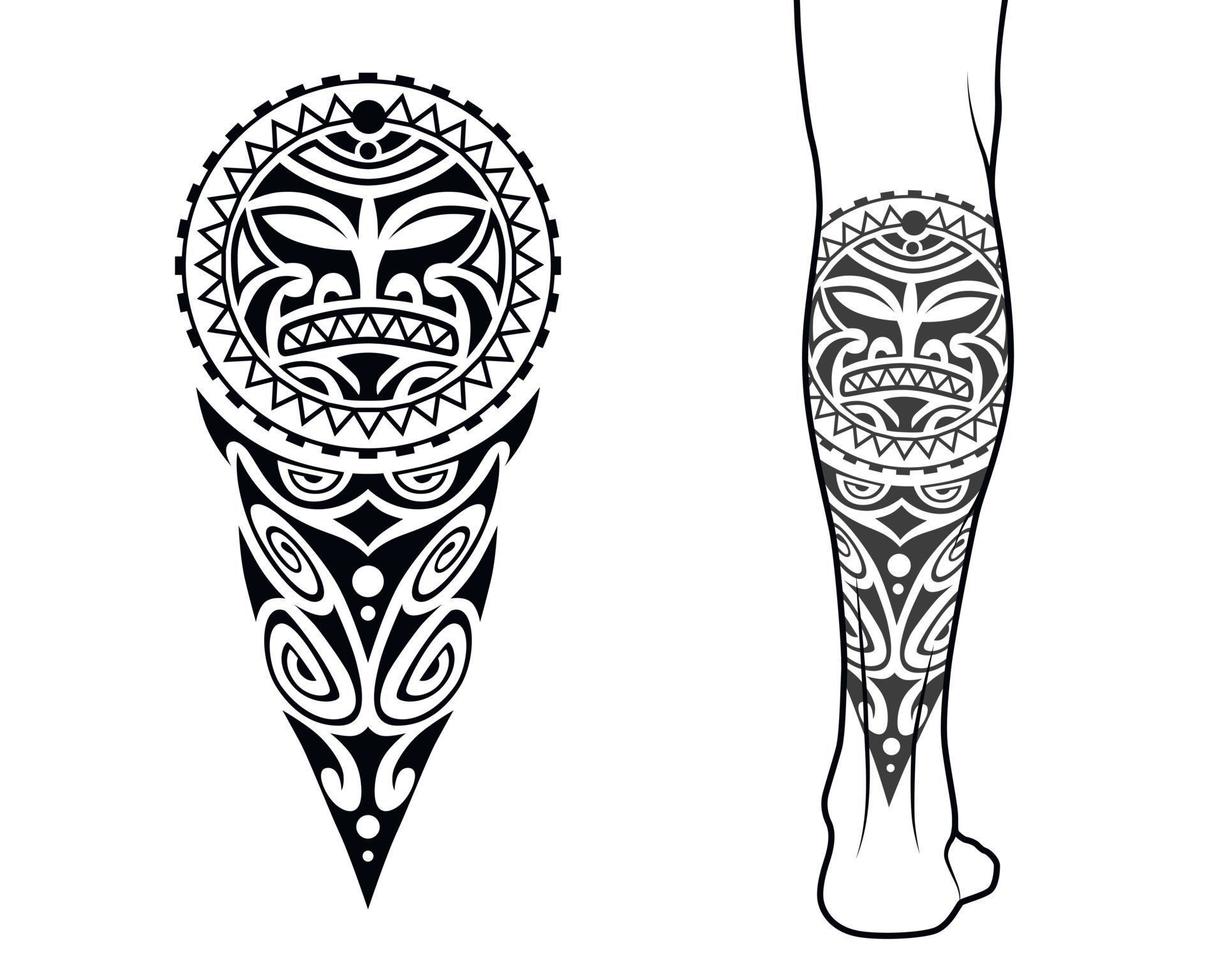 motif de tatouage de style tribal maori adapté à une jambe. avec exemple sur le corps. vecteur