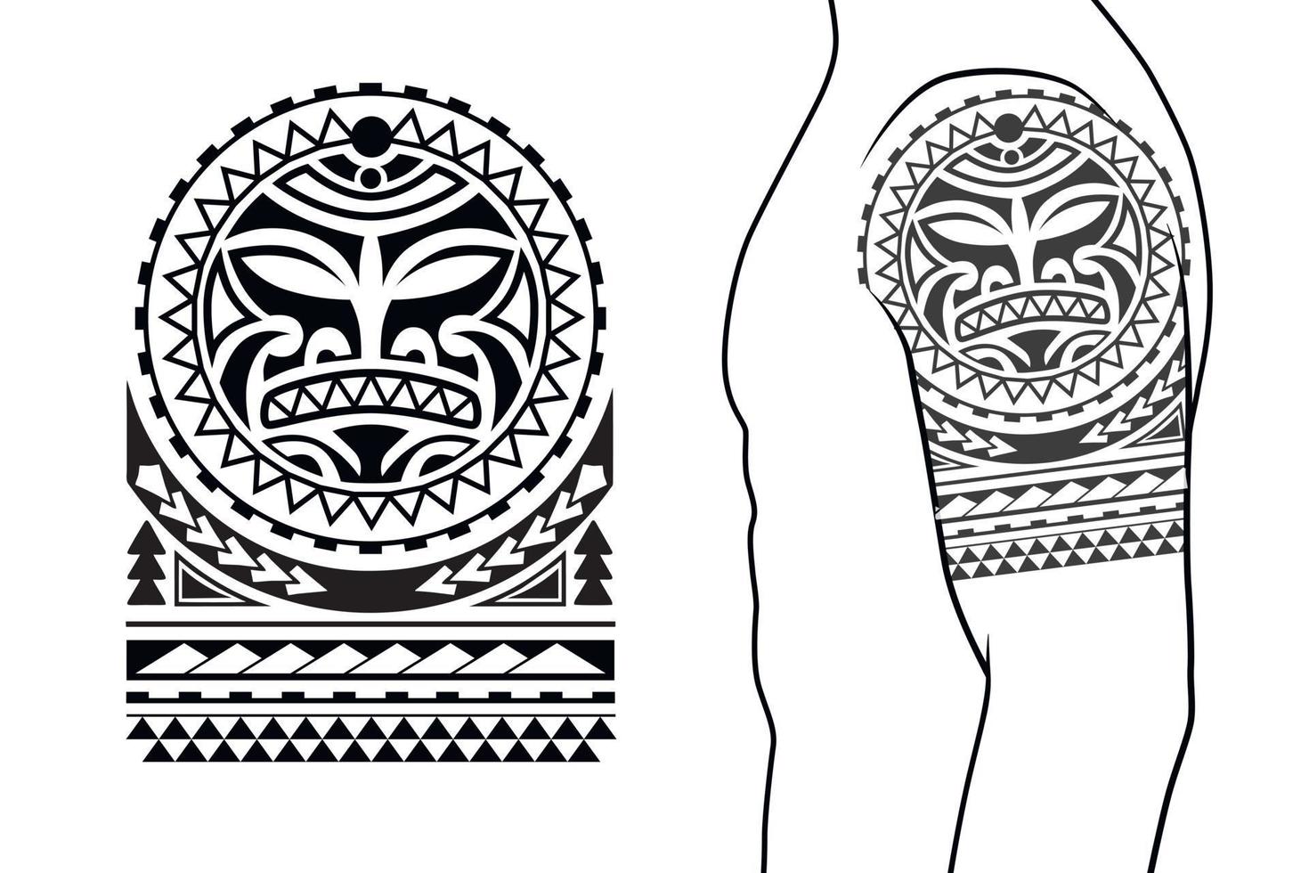 motif de tatouage de style tribal maori adapté à une épaule, un bras. avec exemple sur le corps. vecteur