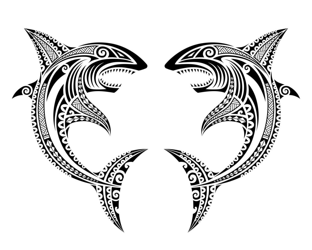 style de tatouage polynésien maori poisson requin. vecteur
