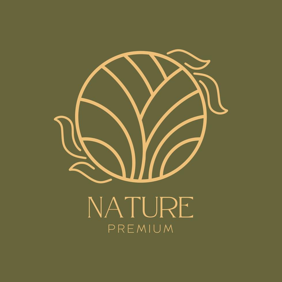 modèle de conception d'icône de logo d'ornement de feuille de nature. or, élégant, beauté, spa, yoga, produit cosmétique, illustration vectorielle moderne vecteur