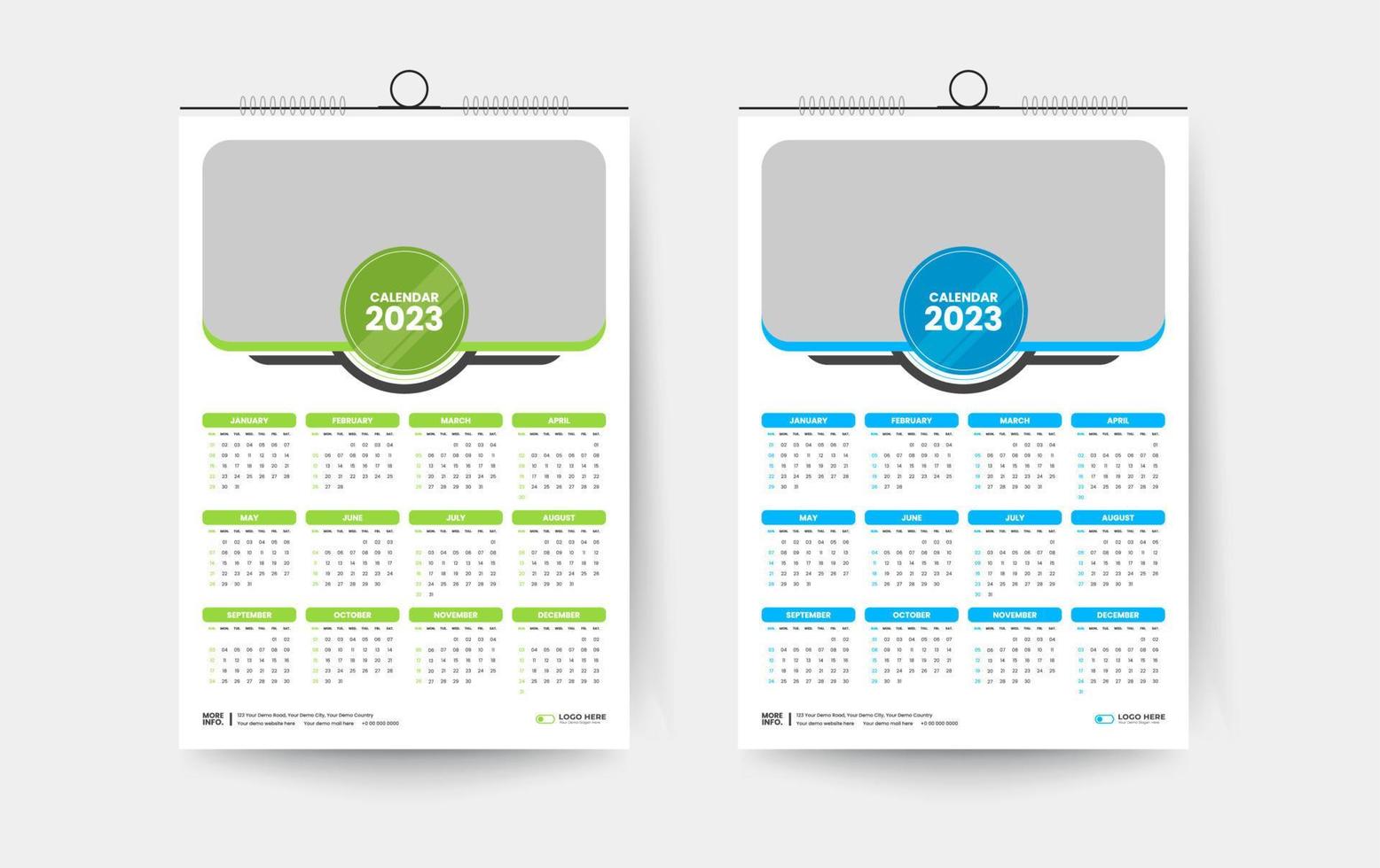 Modèle de conception de calendrier mural d'une page 2023 vecteur