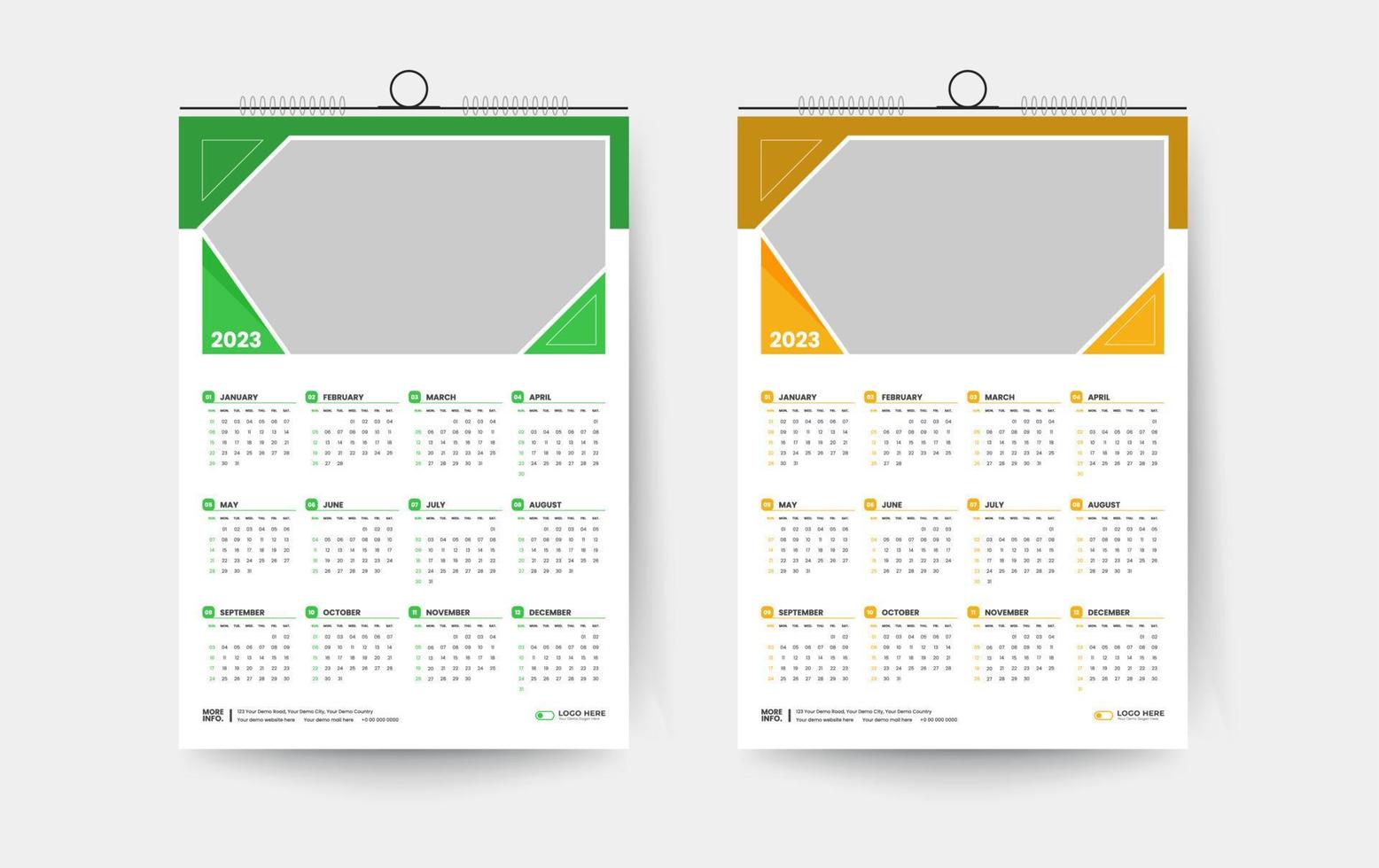 Modèle de conception de calendrier mural d'une page 2023 vecteur