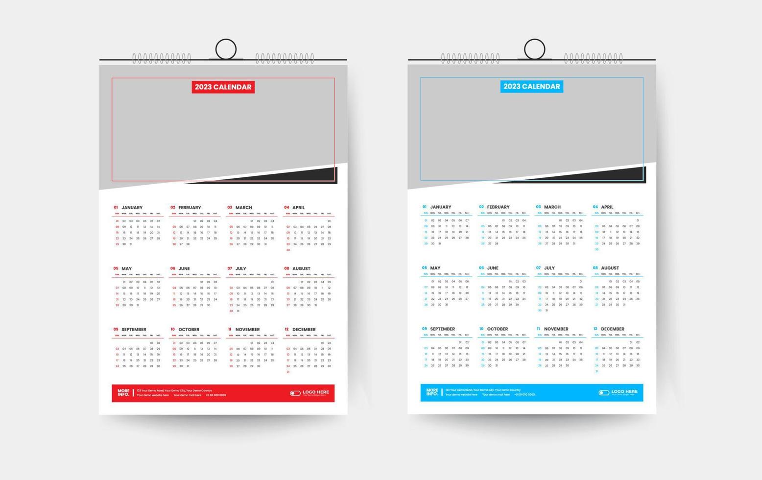 Modèle de conception de calendrier mural d'une page 2023 vecteur