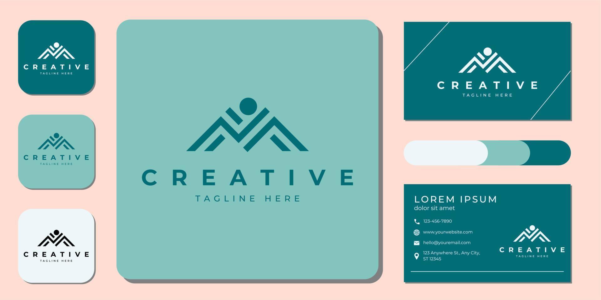 montagnes médias est un modèle de logo vectoriel. signe abstrait pour la lettre m et logotype en forme de triangle pour entreprise et entreprise créative et carte de visite vecteur