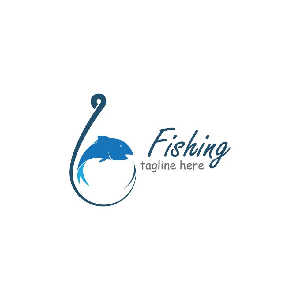 logo de pêche, modèle de logo de poisson et d'hameçon vecteur