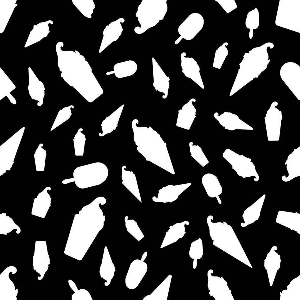 motif de silhouette de crème glacée, motif sans couture sur fond noir. illustration de la conception de vecteur. illustration vectorielle. vecteur