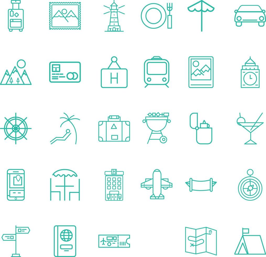 ensemble de conception d'icônes de contour de voyage et de tourisme vecteur