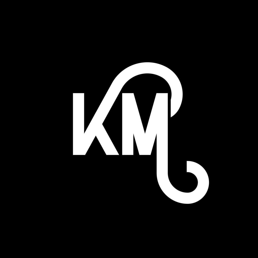 création de logo de lettre km sur fond noir. concept de logo de lettre initiales créatives km. conception de lettre km. km conception de lettre blanche sur fond noir. km, km logo vecteur