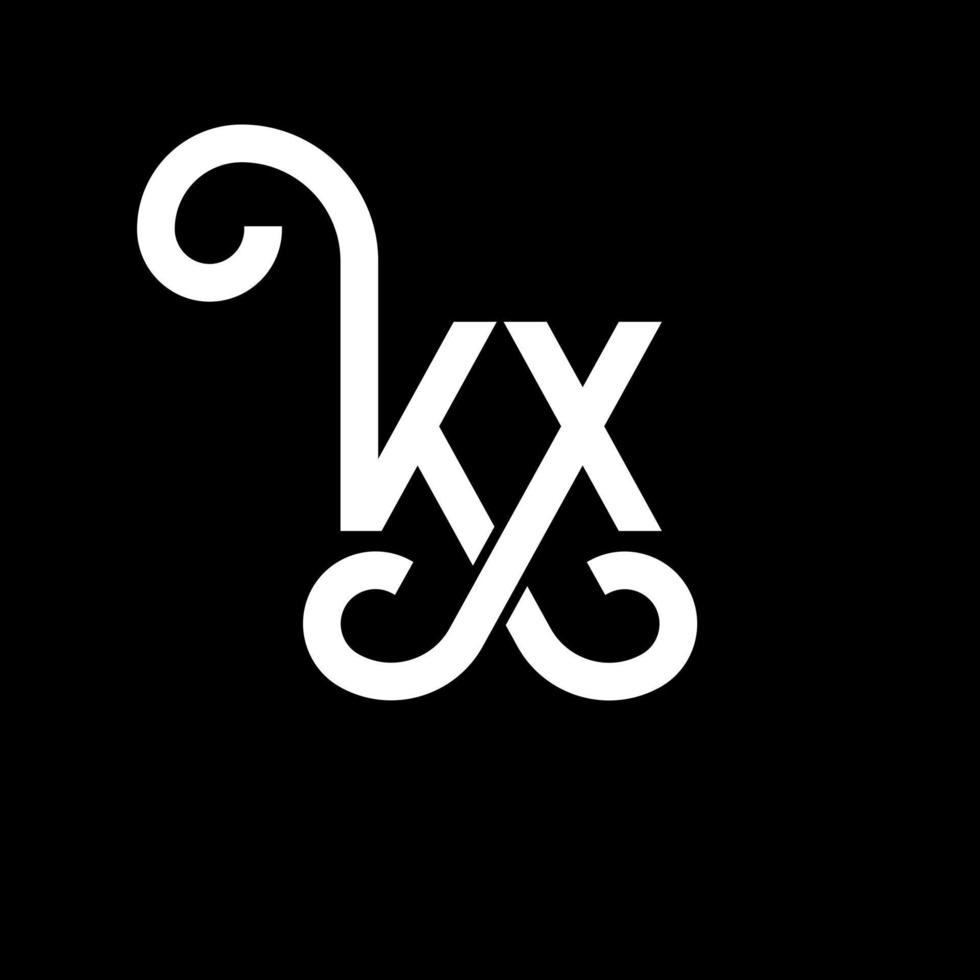 création de logo de lettre kx sur fond noir. concept de logo de lettre initiales créatives kx. conception de lettre kx. kx conception de lettre blanche sur fond noir. kx, logo kx vecteur