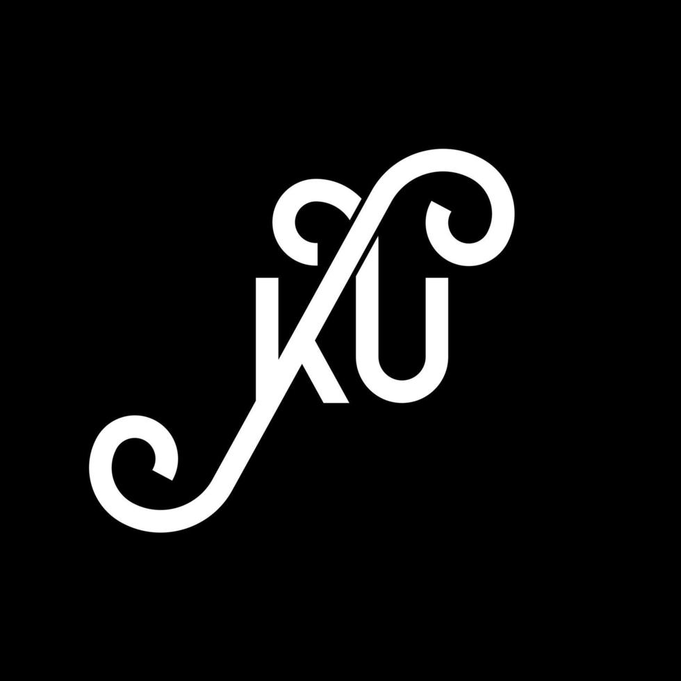 création de logo de lettre ku sur fond noir. ku concept de logo de lettre initiales créatives. conception de lettre ku. conception de lettre blanche ku sur fond noir. ku, ku logo vecteur