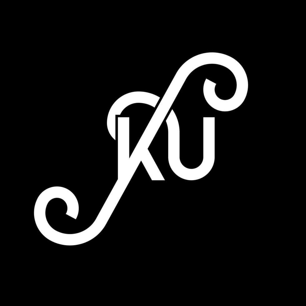 création de logo de lettre ku sur fond noir. ku concept de logo de lettre initiales créatives. conception de lettre ku. conception de lettre blanche ku sur fond noir. ku, ku logo vecteur