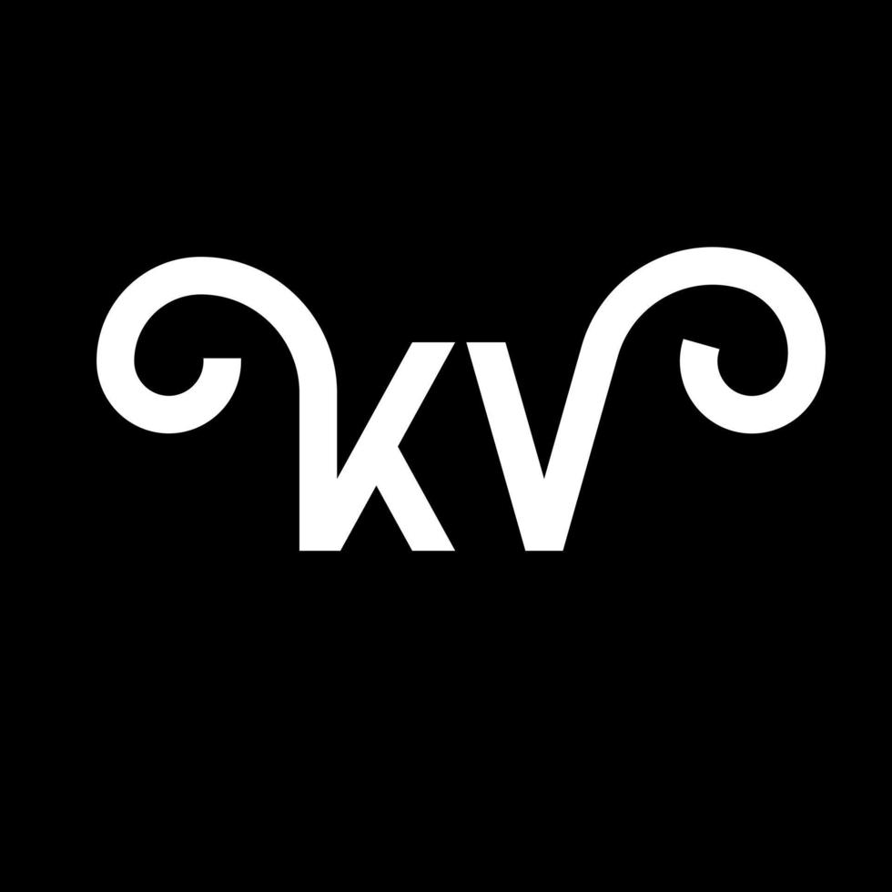 création de logo de lettre kv sur fond noir. kv concept de logo de lettre initiales créatives. conception de lettre kv. conception de lettre kv blanche sur fond noir. kv, logo kv vecteur