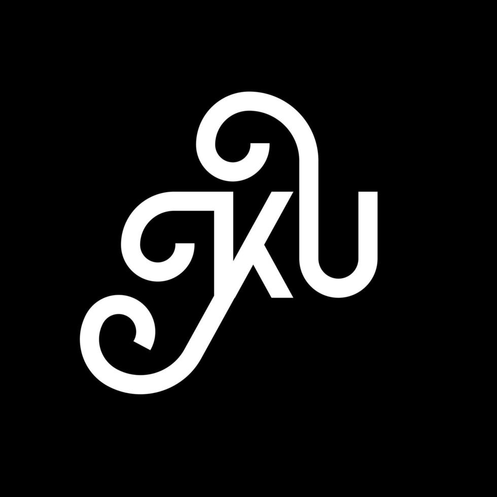 création de logo de lettre ku sur fond noir. ku concept de logo de lettre initiales créatives. conception de lettre ku. conception de lettre blanche ku sur fond noir. ku, ku logo vecteur