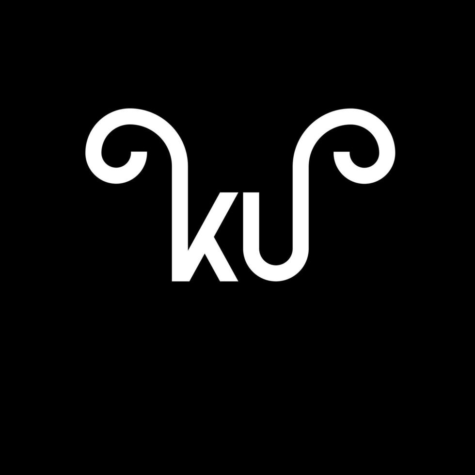 création de logo de lettre ku sur fond noir. ku concept de logo de lettre initiales créatives. conception de lettre ku. conception de lettre blanche ku sur fond noir. ku, ku logo vecteur