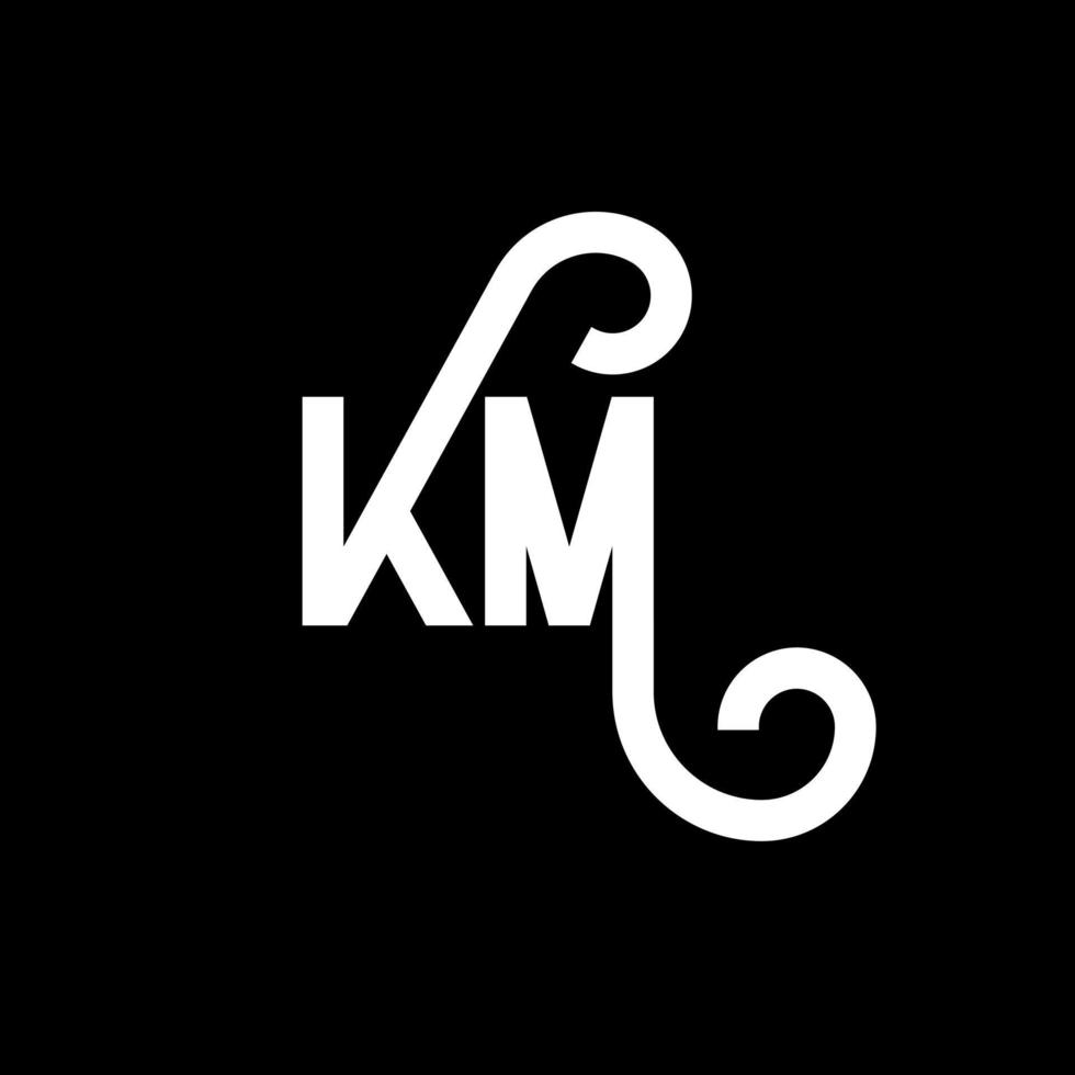 création de logo de lettre km sur fond noir. concept de logo de lettre initiales créatives km. conception de lettre km. km conception de lettre blanche sur fond noir. km, km logo vecteur