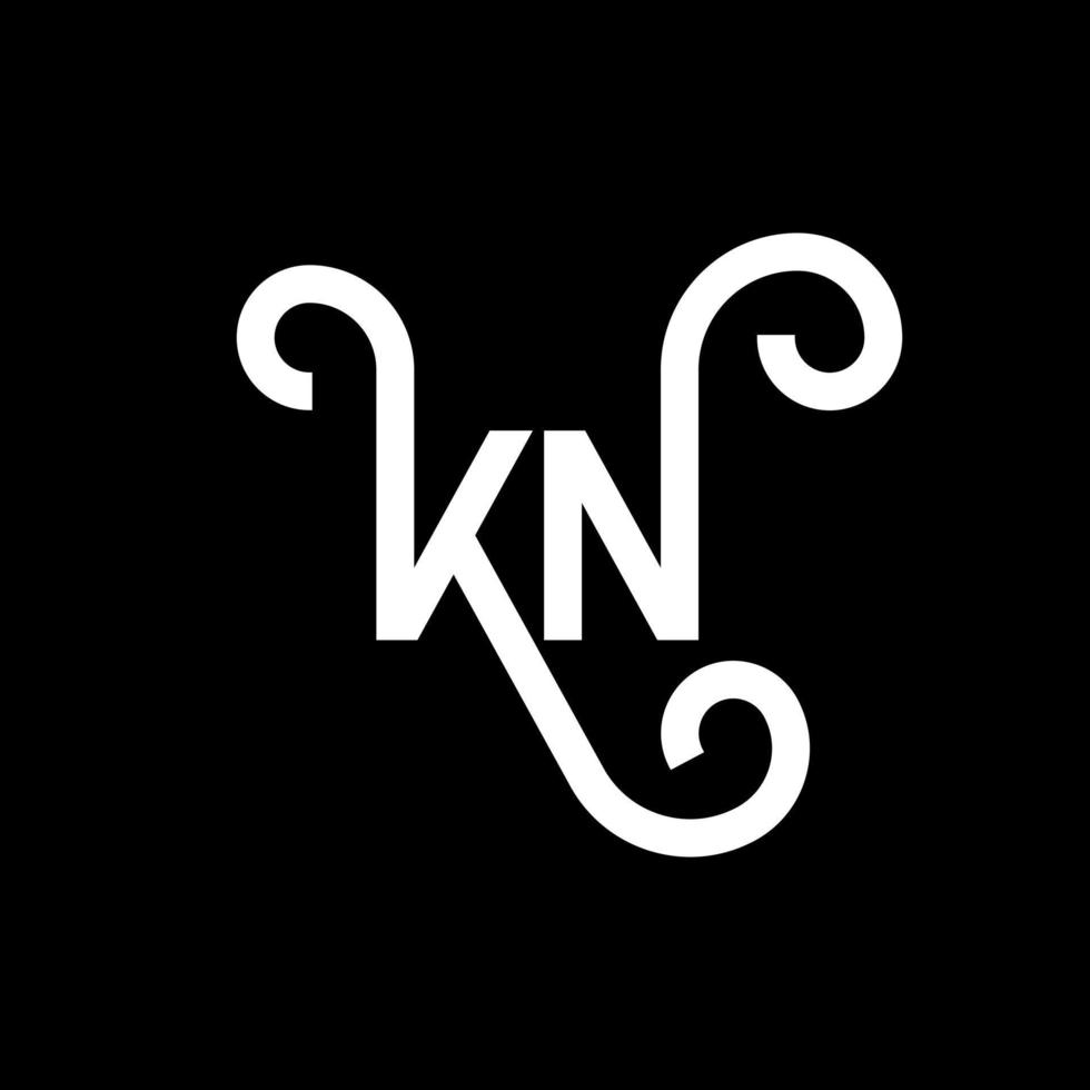 création de logo de lettre kn sur fond noir. concept de logo de lettre initiales créatives kn. conception de lettre kn. conception de lettre blanche kn sur fond noir. kn, kn logo vecteur