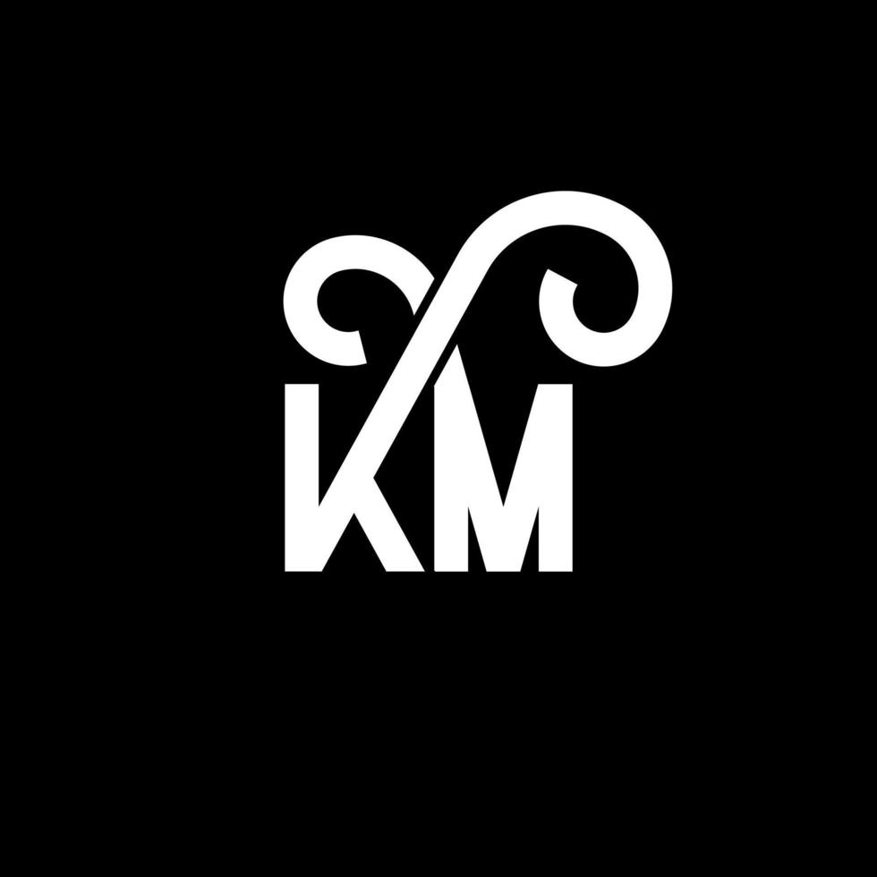 création de logo de lettre km sur fond noir. concept de logo de lettre initiales créatives km. conception de lettre km. km conception de lettre blanche sur fond noir. km, km logo vecteur