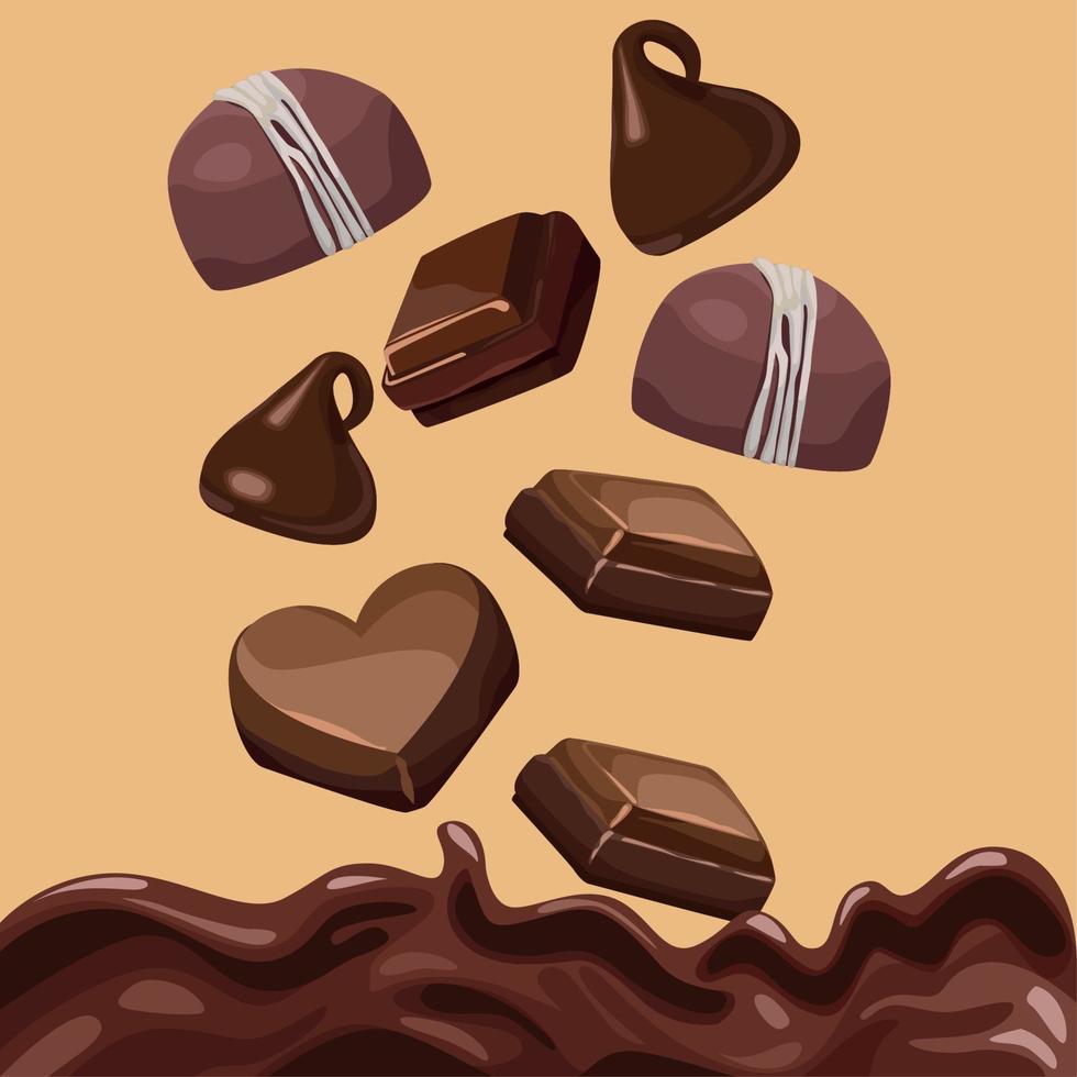 bonbons au chocolat et liquide vecteur