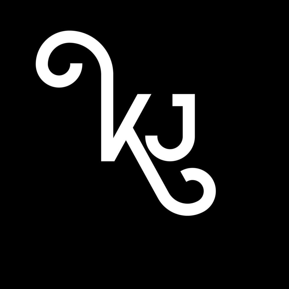 création de logo de lettre kj sur fond noir. concept de logo de lettre initiales créatives kj. conception de lettre kj. kj conception de lettre blanche sur fond noir. kj, kj logo vecteur