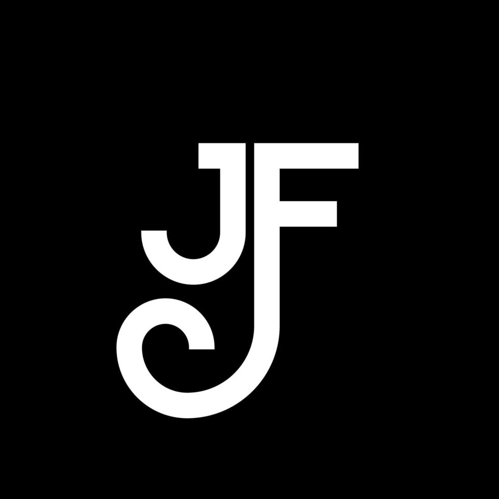 création de logo de lettre jf sur fond noir. concept de logo de lettre initiales créatives jf. conception de lettre jf. jf conception de lettre blanche sur fond noir. jf, logo jf vecteur