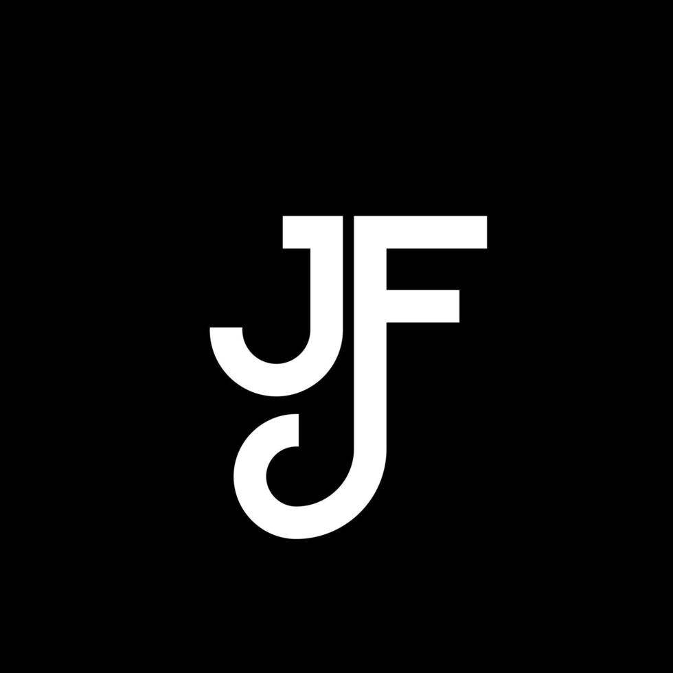 création de logo de lettre jf sur fond noir. concept de logo de lettre initiales créatives jf. conception de lettre jf. jf conception de lettre blanche sur fond noir. jf, logo jf vecteur