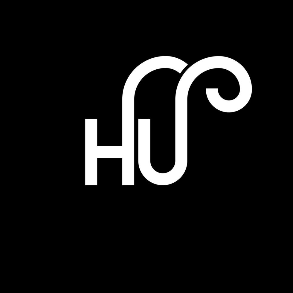 création de logo de lettre hu sur fond noir. concept de logo de lettre initiales créatives hu. conception de lettre hu. hu lettre blanche sur fond noir. heu, heu logo vecteur