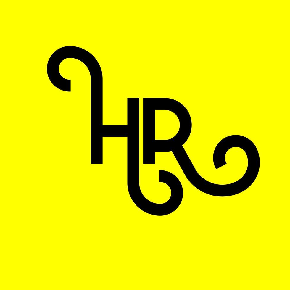 création de logo de lettre hr sur fond noir. concept de logo de lettre initiales créatives hr. conception de lettre rh. conception de lettre blanche hr sur fond noir. rh, logo rh vecteur