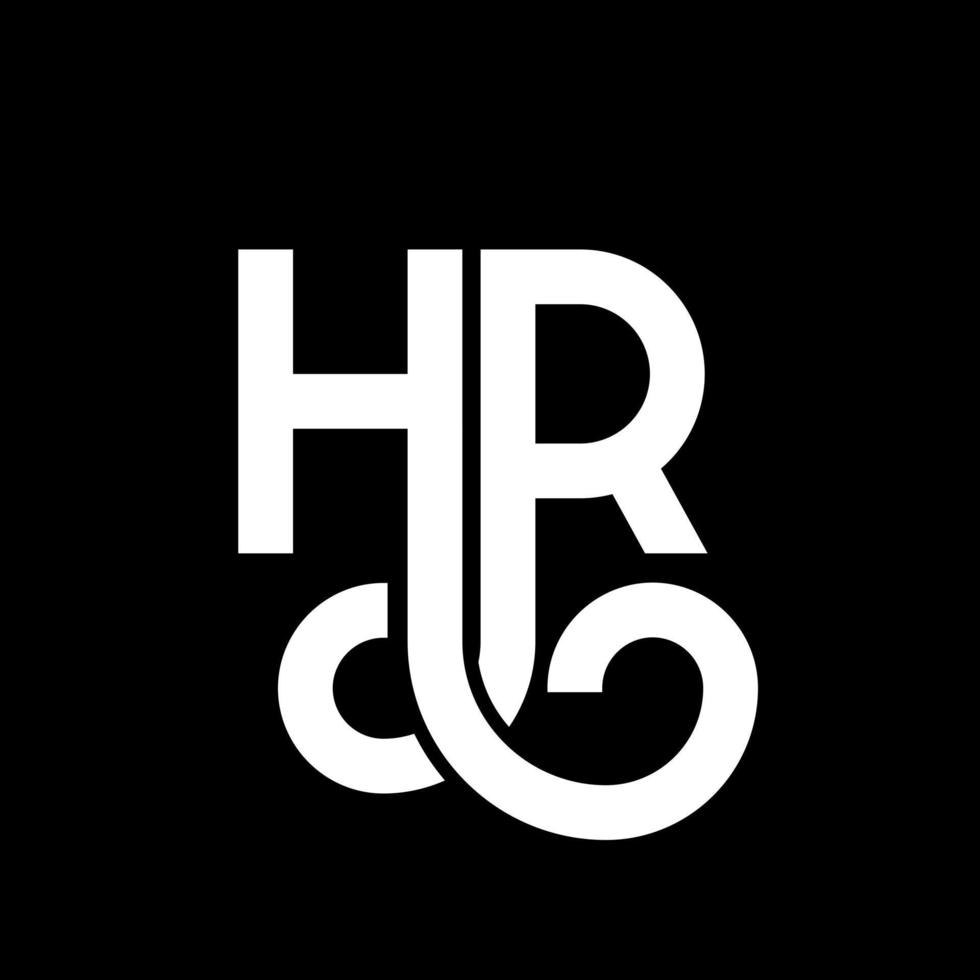 création de logo de lettre hr sur fond noir. concept de logo de lettre initiales créatives hr. conception de lettre rh. conception de lettre blanche hr sur fond noir. rh, logo rh vecteur