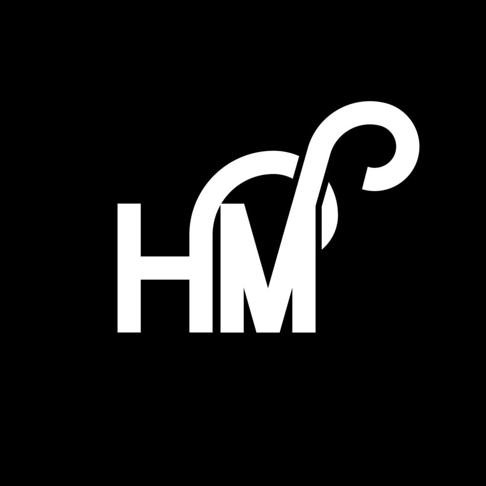création de logo de lettre hm sur fond noir. concept de logo de lettre initiales créatives hm. conception de lettre hm. conception de lettre blanche hm sur fond noir. hum, hum logo vecteur