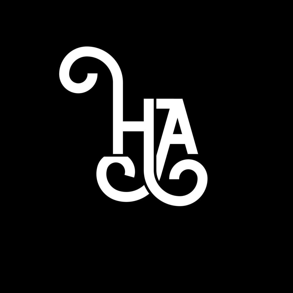 création de logo de lettre ha sur fond noir. ha concept de logo de lettre initiales créatives. conception de lettre ha. ha conception de lettre blanche sur fond noir. ha, ha logo vecteur
