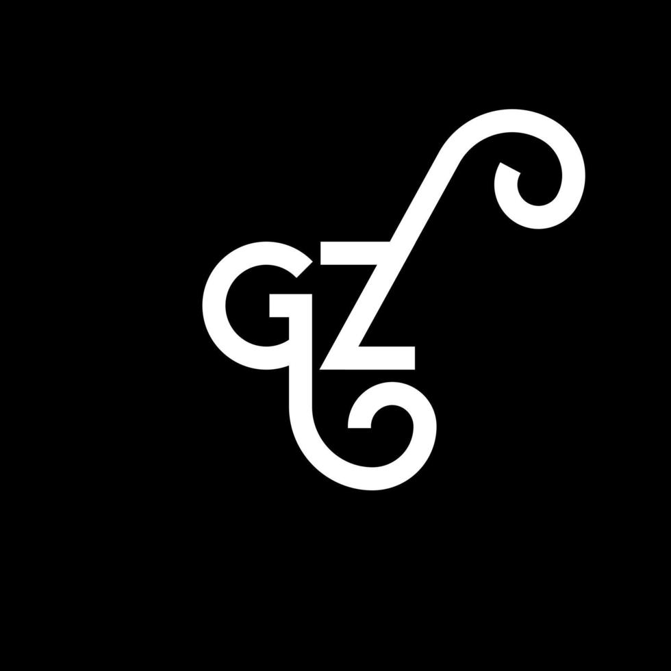 création de logo de lettre gz sur fond noir. concept de logo de lettre initiales créatives gz. conception de lettre gz. gz conception de lettre blanche sur fond noir. gz, logo gz vecteur