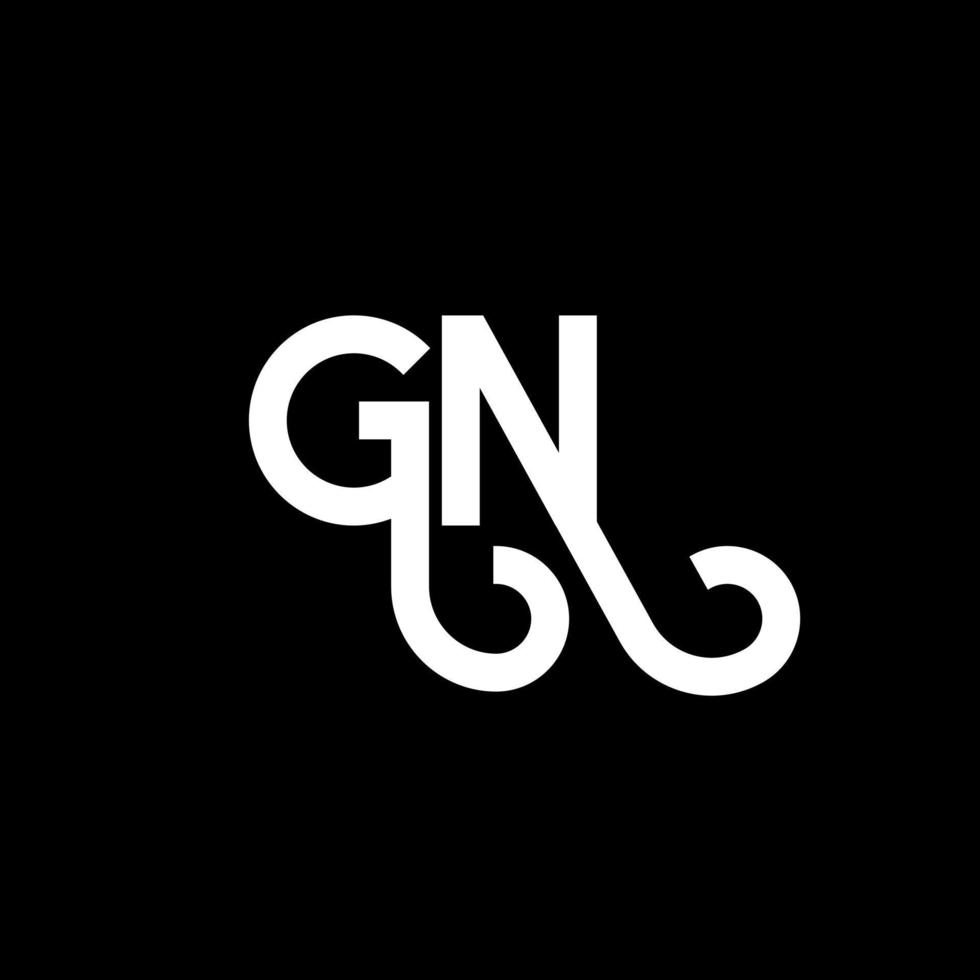 création de logo de lettre gn sur fond noir. concept de logo de lettre initiales créatives gn. conception de lettre gn. conception de lettre blanche gn sur fond noir. gn, gn logo vecteur