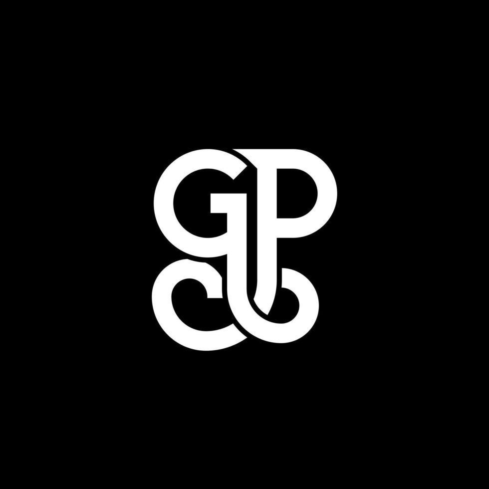 création de logo de lettre gp sur fond noir. concept de logo de lettre initiales créatives gp. conception de lettre gp. conception de lettre blanche gp sur fond noir. généraliste, logo généraliste vecteur