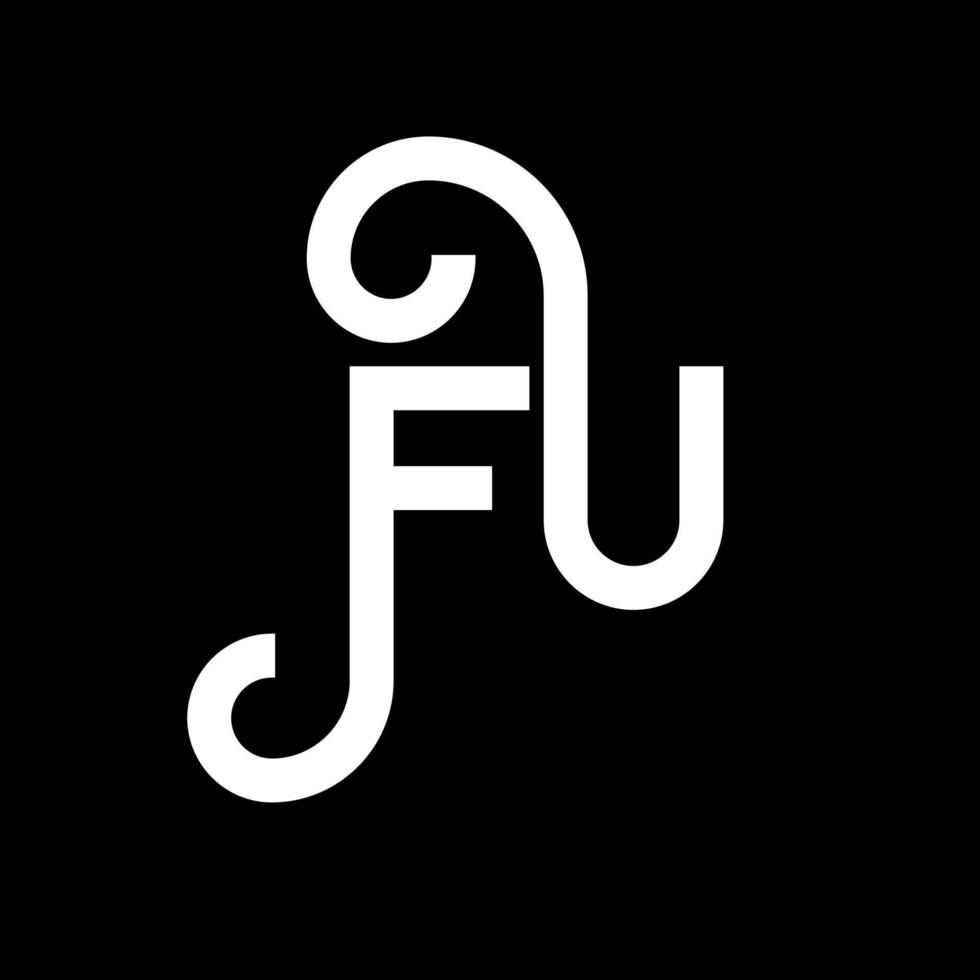 création de logo de lettre fu sur fond noir. concept de logo de lettre initiales créatives fu. conception de lettre fu. conception de lettre blanche fu sur fond noir. fu, fu logo vecteur