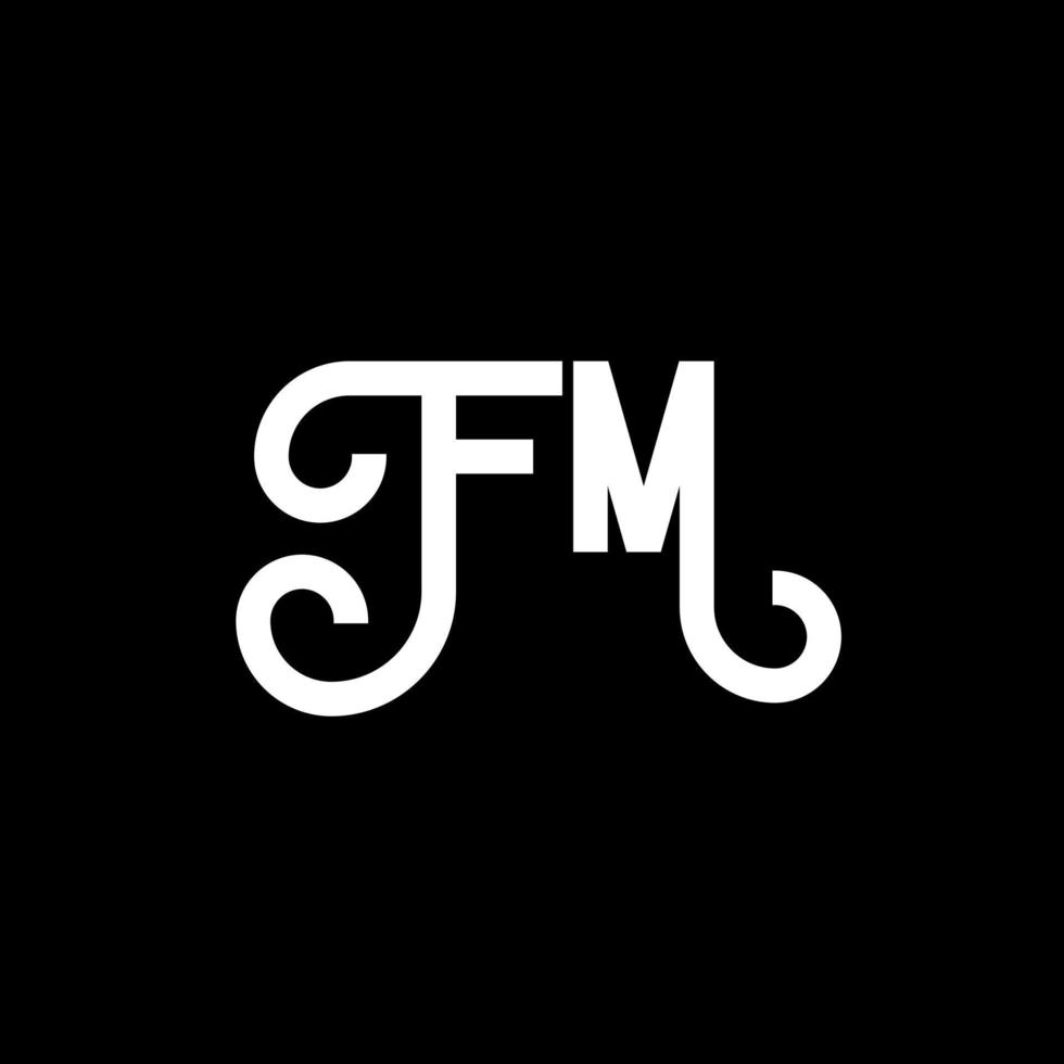 création de logo de lettre fm sur fond noir. concept de logo de lettre fm initiales créatives. conception de lettre fm. fm conception de lettre blanche sur fond noir. fm, logo fm vecteur