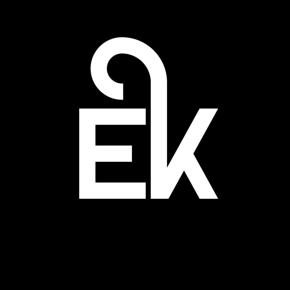 création de logo de lettre ek sur fond noir. concept de logo de lettre initiales créatives ek. conception de lettre ek. ek lettre blanche sur fond noir. ek, ek logo vecteur