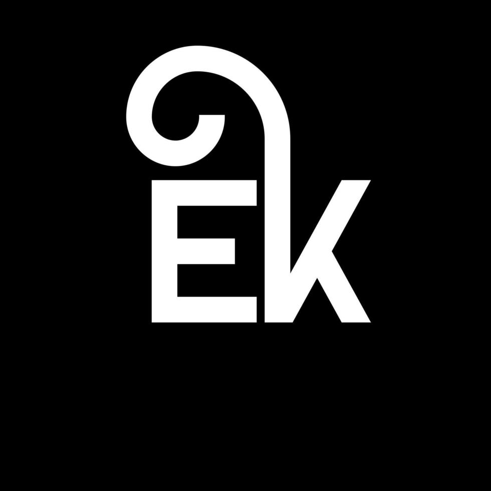 création de logo de lettre ek sur fond noir. concept de logo de lettre initiales créatives ek. conception de lettre ek. ek lettre blanche sur fond noir. ek, ek logo vecteur