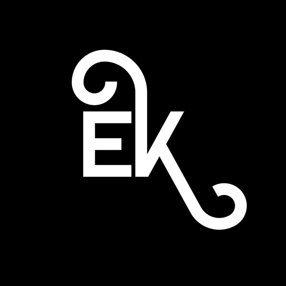 création de logo de lettre ek sur fond noir. concept de logo de lettre initiales créatives ek. conception de lettre ek. ek lettre blanche sur fond noir. ek, ek logo vecteur
