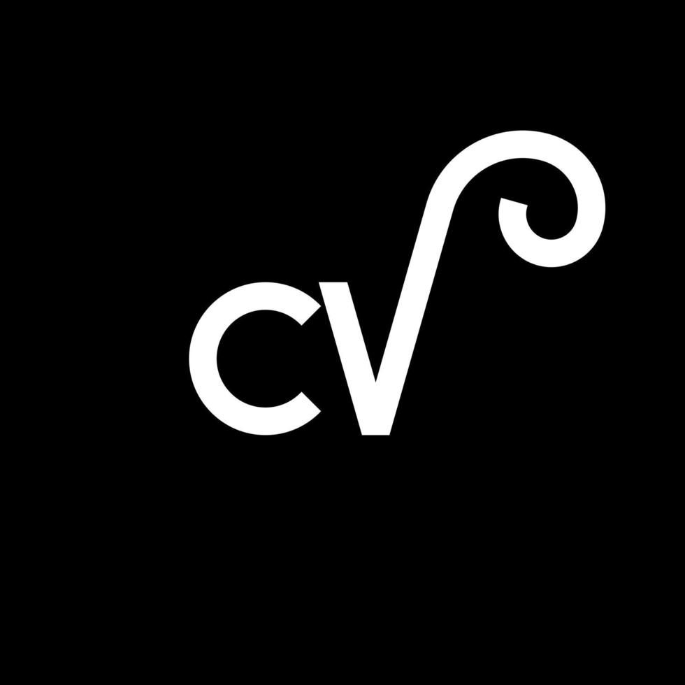 création de logo de lettre cv sur fond noir. concept de logo de lettre initiales créatives cv. conception de lettre cv. cv lettre blanche sur fond noir. cv, cv logo vecteur