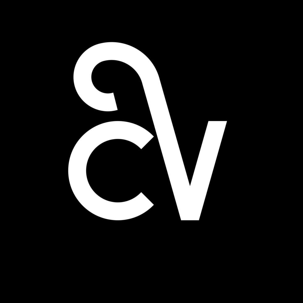 création de logo de lettre cv sur fond noir. concept de logo de lettre initiales créatives cv. conception de lettre cv. cv lettre blanche sur fond noir. cv, cv logo vecteur