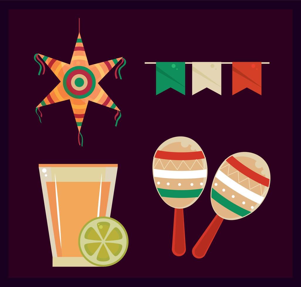 icônes de la fête mexicaine vecteur