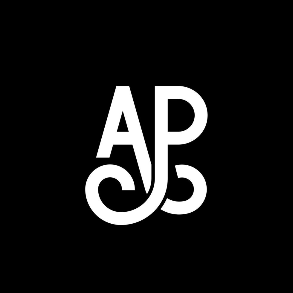 création de logo de lettre ap sur fond noir. ap concept de logo de lettre initiales créatives. conception de lettre p. conception de lettre ap blanc sur fond noir. ap, ap logo vecteur