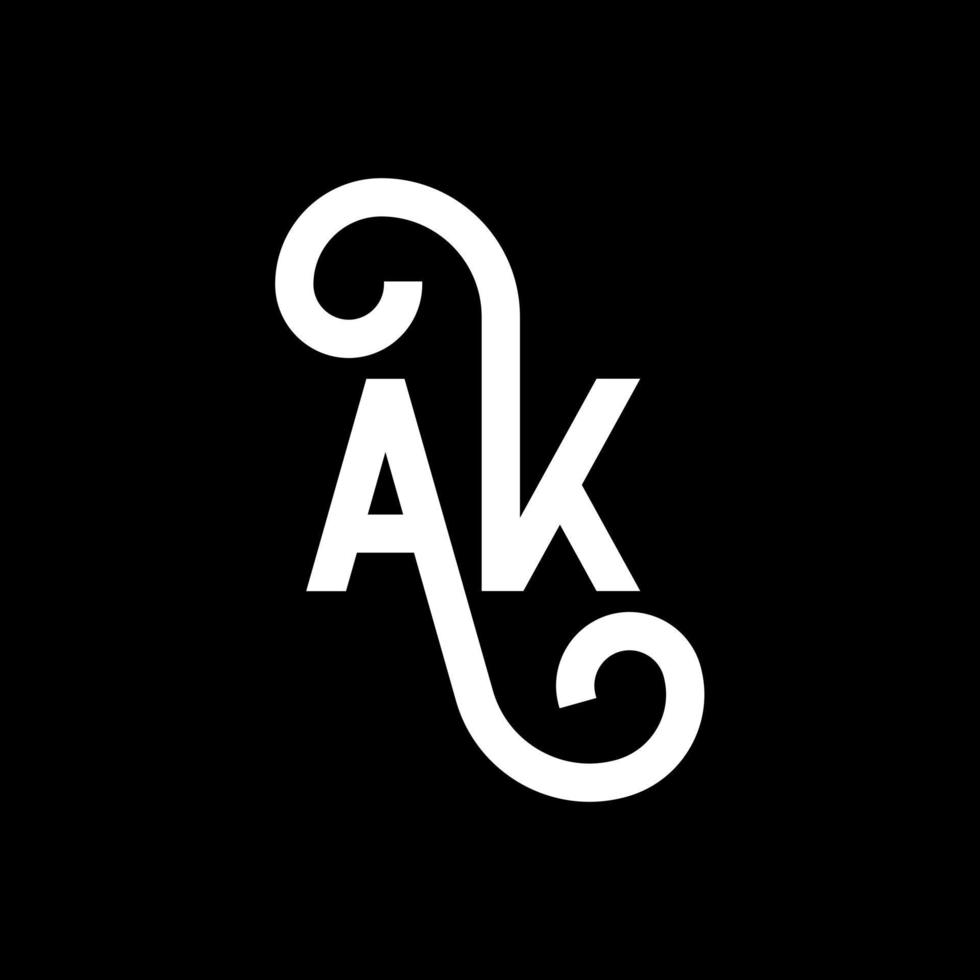 création de logo de lettre ak sur fond noir. ak concept de logo de lettre initiales créatives. conception d'icône ak. ak conception d'icône de lettre blanche sur fond noir. ok vecteur