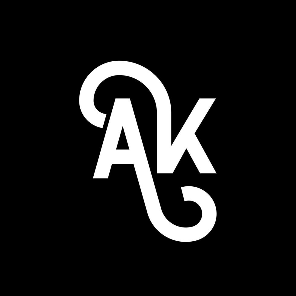 création de logo de lettre ak sur fond noir. ak concept de logo de lettre initiales créatives. conception d'icône ak. ak conception d'icône de lettre blanche sur fond noir. ok vecteur