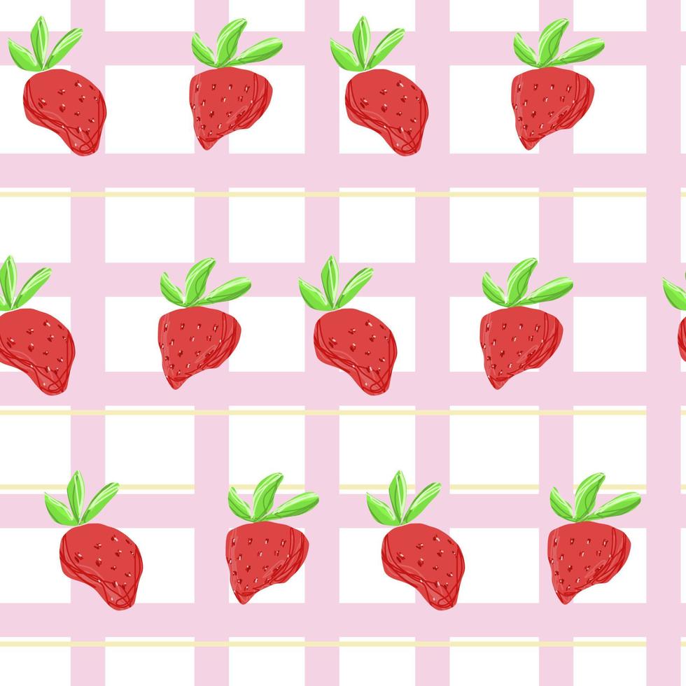 mignon doodle de ligne de fruits à motif pastel rose fraise. arrière-plan transparent. textiles pour la cuisine, le papier, le scrapbooking, les enfants. vecteur