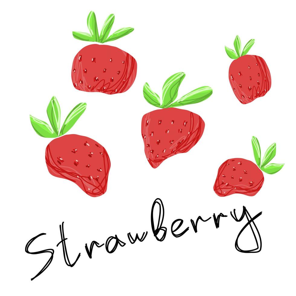 illustration de fraise isolée doodle mignon dessiné à la main avec texte. nourriture de collection de jeu de baies rouges. vecteur